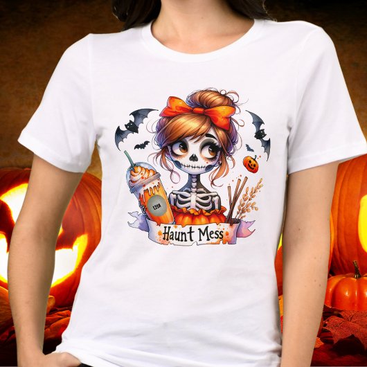 Halloween Haunt Mess Koffie Skelet Spooky Custom Tri-Blend Shirt
