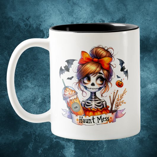 Halloween Haunt Mess Koffie Skelet Spooky Custom Tweekleurige Koffiemok