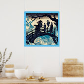 Halloween - Haunted Bridge Woodcut 2 Poster (Keuken)