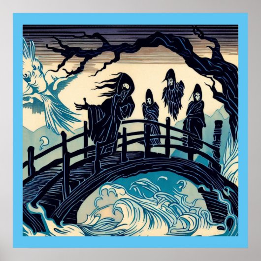 Halloween - Haunted Bridge Woodcut 2 Poster (Voorkant)
