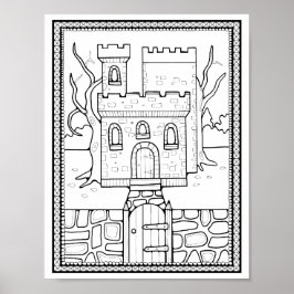 Halloween Haunted Castle Kleurplaat Art Poster