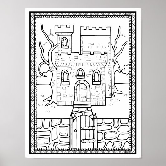 Halloween Haunted Castle Kleurplaat Art Poster (Voorkant)