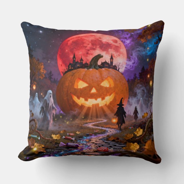 Halloween Haunted Eclipse 2 Wall Clock Kussen (Voorkant)