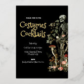 Halloween Haunted Forest Kostuum & Cocktails Zwart Folie Uitnodiging (Voorkant)