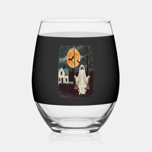 Halloween Haunted Ghost Swing Wijnglas Zonder Voet (Voorkant)