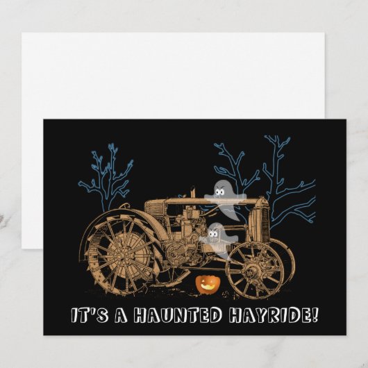 Halloween Haunted Hay Ride Boerderij Tractor Ghost Kaart (Voorkant / Achterkant)