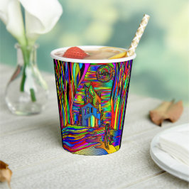 Halloween Haunted House Abstract Colorful Papieren Bekers