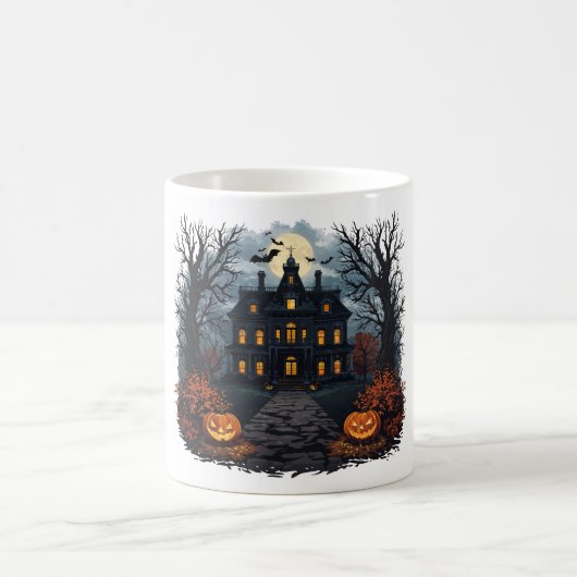 Halloween Haunted House and Full Moon Coffee Mug Koffiemok (Center)