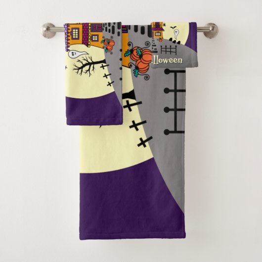 Halloween Haunted House Black Bat Full Moon Ghost Bad Handdoek (Insitu)