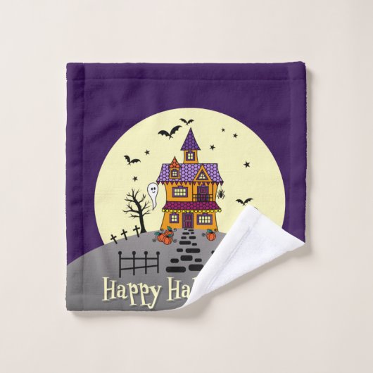 Halloween Haunted House Black Bat Full Moon Ghost Bad Handdoek (Wasdoekje)