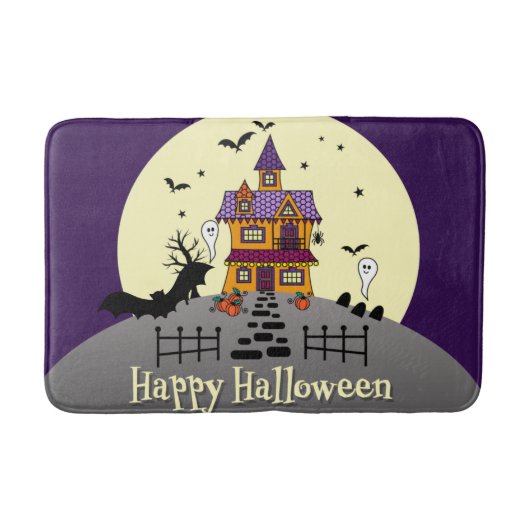 Halloween Haunted House Black Bat Full Moon Ghost Badmat (Voorkant)