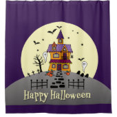 Halloween Haunted House Black Bat Full Moon Ghost Douchegordijn (Voorkant)