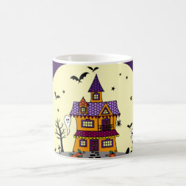Halloween Haunted House Black Bat Full Moon Ghost Koffiemok