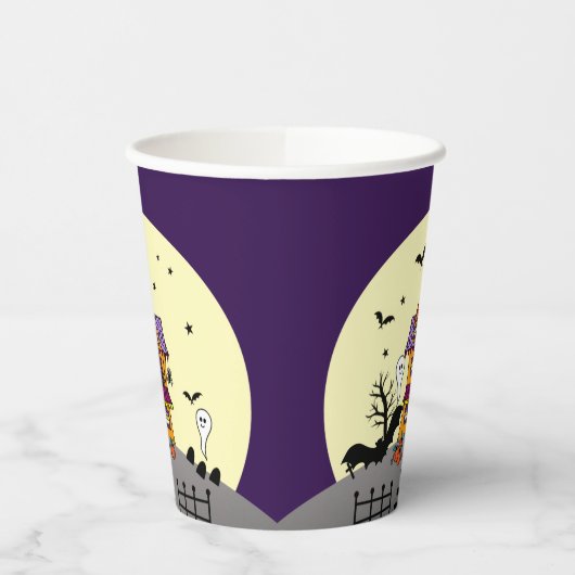 Halloween Haunted House Black Bat Full Moon Ghost Papieren Bekers (Links)