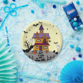 Halloween Haunted House Black Bat Full Moon Ghost Papieren Bordje (Feest)