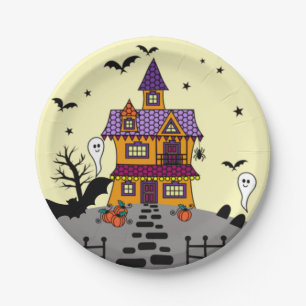 Halloween Haunted House Black Bat Full Moon Ghost Papieren Bordje