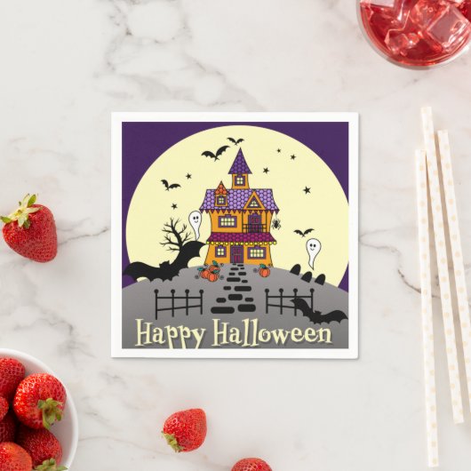 Halloween Haunted House Black Bat Full Moon Ghost Servet (Insitu)