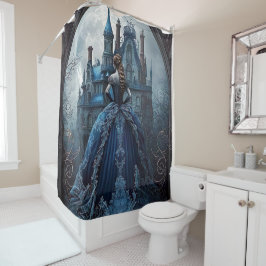 Halloween Haunted House Blauwe Nacht Eng Douchegordijn