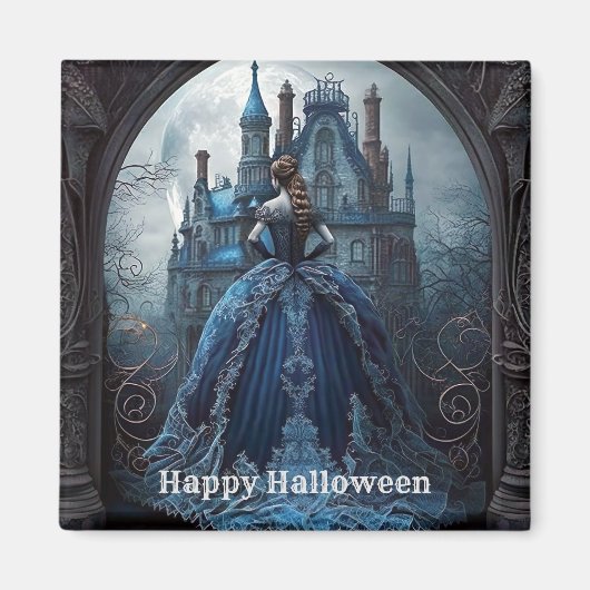 Halloween Haunted House Blauwe Nacht Eng Magneet (Voorkant)
