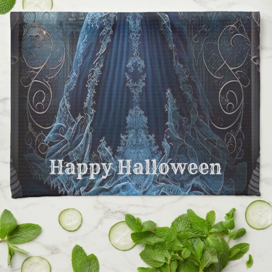 Halloween Haunted House Blauwe Nacht Eng Theedoek (Gevouwen)