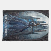 Halloween Haunted House Blauwe Nacht Eng Theedoek (Horizontaal)