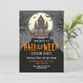 Halloween Haunted House Creepy Party Invite Kaart (Staand voorkant)