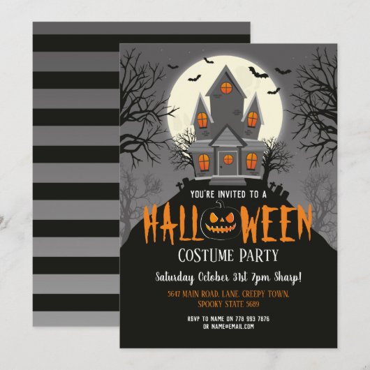 Halloween Haunted House Creepy Party Invite Kaart (Voorkant / Achterkant)