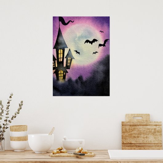 Halloween Haunted House, Creepy Spooky Mansion Poster (Keuken)