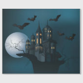 Halloween haunted house, dode boom, maan en vleerm cadeaupapier (Vlak)