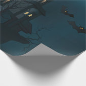 Halloween haunted house, dode boom, maan en vleerm cadeaupapier (Hoek)