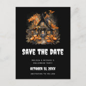 Halloween Haunted House en pompoenen Save the Date Uitnodiging Briefkaart (Voorkant)