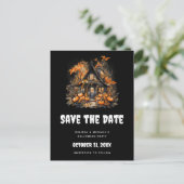 Halloween Haunted House en pompoenen Save the Date Uitnodiging Briefkaart (Staand voorkant)