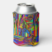 Halloween Haunted House eng Abstract kleurrijk Blikjeskoeler (Blikje Achterkant)