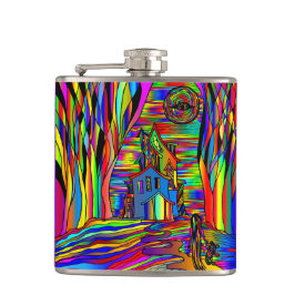 Halloween Haunted House eng Abstract kleurrijk Heupfles