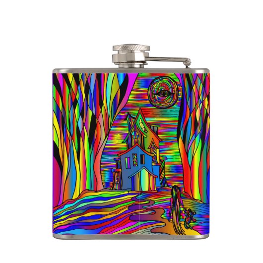 Halloween Haunted House eng Abstract kleurrijk Heupfles (Achterkant)