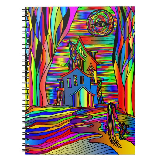 Halloween Haunted House eng Abstract kleurrijk Notitieboek (Voorkant)