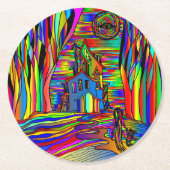 Halloween Haunted House eng Abstract kleurrijk Ronde Kartonnen Onderzetter (Voorkant)