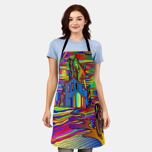 Halloween Haunted House eng Abstract kleurrijk Schort (Gedragen)