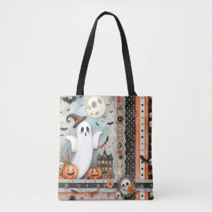 Halloween Haunted House Ghost Pumpkin Bats Tote Bag