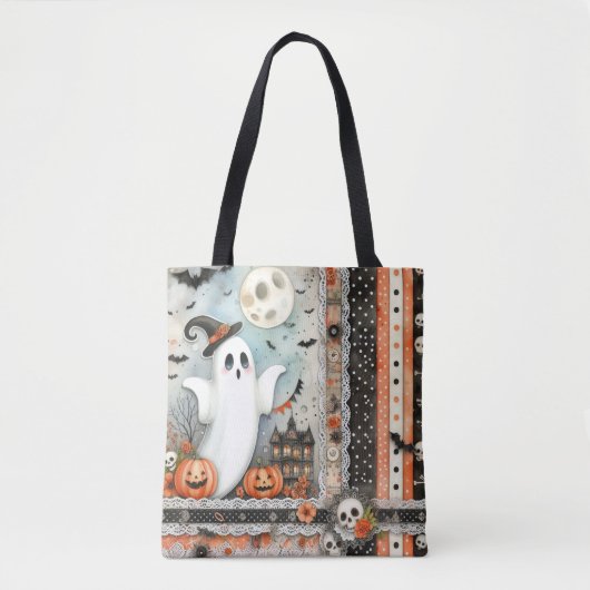 Halloween Haunted House Ghost Pumpkin Bats Tote Bag (Voorkant)