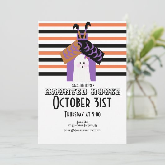 Halloween Haunted House Ghost Witch Party Kaart (Staand voorkant)