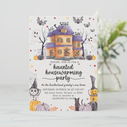 Halloween Haunted House Housewarming Party Kaart (Staand voorkant)