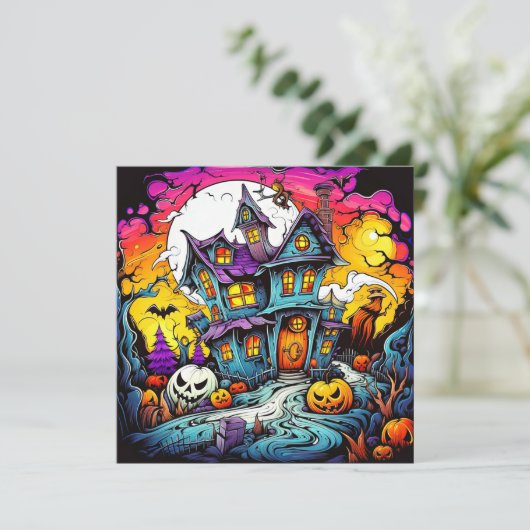 Halloween Haunted House in Moonlight Kaart (Staand voorkant)