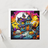 Halloween Haunted House in Moonlight Kaart (Voorkant / Achterkant in situ)