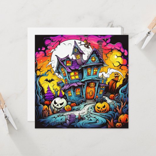 Halloween Haunted House in Moonlight Kaart (Voorkant / Achterkant in situ)