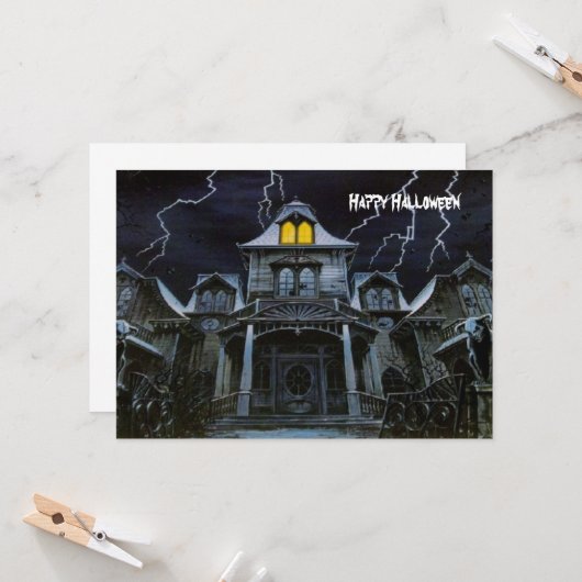 Halloween Haunted House Kaart (Voorkant / Achterkant in situ)