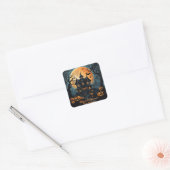 Halloween Haunted House met griezelige pompoenen Vierkante Sticker (Envelop)
