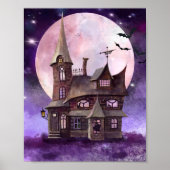 Halloween Haunted House met Mon en Bat Wall Art Poster (Voorkant)