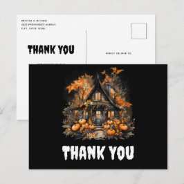 Halloween Haunted House met pompoenen Dank u Briefkaart
