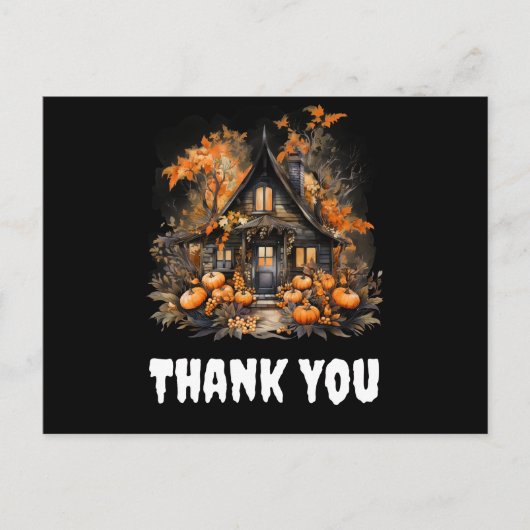 Halloween Haunted House met pompoenen Dank u Briefkaart (Voorkant)